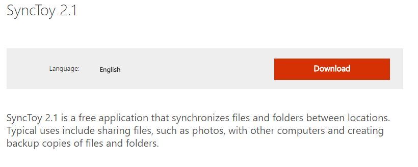 SyncToy installer on Windows desktop