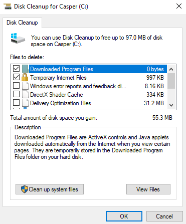 Disk Cleanup wizard for Windows C: drive