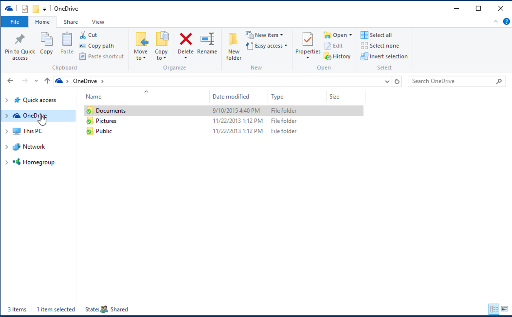 OneDrive folder in Windows File Explorer